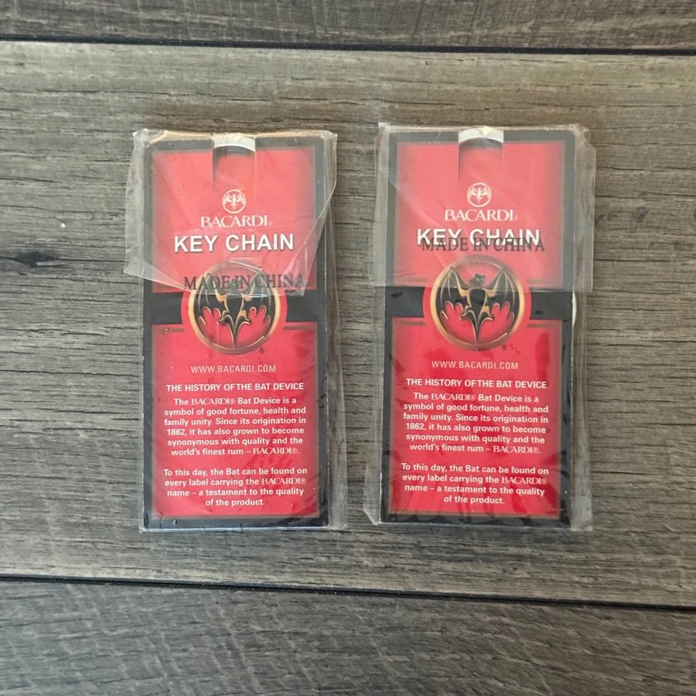 Y2K Bacardi Rum Bat Logo Keychains 2009 Promotional Collectible Set of 2 New
